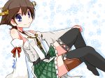  black_legwear blue_eyes boots brown_hair detached_sleeves feet_out_of_frame flipped_hair floral_background frilled_skirt frills green_skirt hairband headgear hiei_(kantai_collection) japanese_clothes kanoe_soushi kantai_collection looking_at_viewer no_legwear nontraditional_miko plaid plaid_skirt pleated_skirt ribbon-trimmed_sleeves ribbon_trim short_hair sitting skirt solo thigh_boots thighhighs twitter_username white_background 