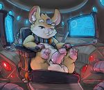  balls chair computer erection feral fur green_eyes hammond_(overwatch) hamster machine male mammal monitor overwatch paws penis rodent smile solo video_games xilrayne 