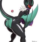  2018 absurd_res anthro areola big_breasts breasts butt digital_media_(artwork) female hi_res looking_back nintendo nipples noivern plankboy pok&eacute;ball pok&eacute;mon pok&eacute;mon_(species) signature simple_background solo video_games white_background wings 