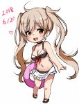  commentary_request dated full_body heart kantai_collection long_hair looking_at_viewer mashiro_aa murasame_(kantai_collection) open_mouth sandals simple_background swimsuit twintails white_background 