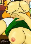  8chan animal_crossing anthro areola big_breasts breasts canine clothed clothing dab dog edit female flashing isabelle_(animal_crossing) mammal nintendo nipples noodle-lu shih_tzu signature video_games 