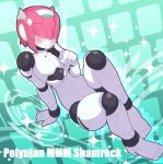  absurdres android blush character_name commentary_request daisuke_621 full_body hair_over_eyes highres male_focus no_humans otoko_no_ko pink_hair robot robot_joints robot_neoanthropinae_polynian shamrock_(polynian) solo 