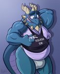  2018 ahnik blue_scales blush bubba_(spyro) bulge clothing dragon horn jockstrap lactating male male_lactation milk nipples overweight scales scalie shirt signature solo spyro_reignited_trilogy spyro_the_dragon tank_top underwear video_games 