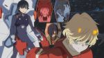  3boys all_fours ass bangs black_bodysuit black_hair blonde_hair blue_eyes bodysuit brown_hair couple crying crying_with_eyes_open darling_in_the_franxx doggystyle gloves green_eyes hair_ornament hair_over_one_eye hairband hairclip hand_on_own_face hands_on_own_head highres hiro_(darling_in_the_franxx) holding horns ichigo_(darling_in_the_franxx) long_hair looking_back mitsuru_(darling_in_the_franxx) multiple_boys multiple_girls netorare nine_alpha oni_horns pilot_suit pink_hair red_bodysuit red_horns short_hair source_request spoilers tears white_bodysuit white_gloves white_hairband yaoi zero_two_(darling_in_the_franxx) 