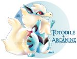  2015 4_fingers ambiguous_gender arcanine digital_media_(artwork) fak&eacute;mon fangs fusion hybrid nintendo open_mouth open_smile pok&eacute;mon pok&eacute;mon_(species) pok&eacute;mon_fusion red_eyes seoxys6 simple_background smile solo standing stripes totodile url video_games watermark white_background 