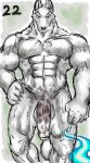  abs anthro balls barazoku biceps big_penis canine cigarette flaccid fur humanoid_penis kemono looking_at_viewer male mammal muscular nude pecs penis smoke solo wolf yad 