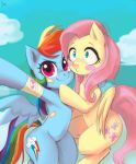  &lt;3 2017 band-aid bandage blue_feathers blush cloud cute cutie_mark duo equine eyebrows eyelashes feathered_wings feathers female female/female feral fluttershy_(mlp) flying friendship_is_magic hair hooves hug jus+ice mammal multicolored_hair my_little_pony nude pegasus pink_hair portrait purple_eyes rainbow_dash_(mlp) rainbow_hair sky smile teal_eyes wide_eyed wings yellow_feathers 