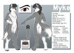  2018 4_toes anthro black_nose canine digital_media_(artwork) digitigrade english_text fur grey_fur male mammal model_sheet mykegreywolf nude red_eyes solo standing text toes wolf 