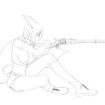  anthro breasts canine cyberkitt female fennec fox gun mammal ranged_weapon rifle sitting solo weapon 