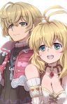  1girl bad_id bad_pixiv_id blonde_hair blue_eyes breasts fiorun green_eyes highres long_hair nke_toumi short_hair shulk simple_background smile spoilers xenoblade_(series) xenoblade_1 xenoblade_2 