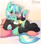  &lt;3 2018 amber_eyes bed blush clothed clothing cute cutie_mark english_text equine eyebrows eyelashes female feral floppy_ears friendship_is_magic fully_clothed glowing_horn green_hair hair hi_res hoodie hoodie_(artist) hooves horn inner_ear_fluff inside legwear looking_at_viewer lyra_heartstrings_(mlp) magic mammal multicolored_hair my_little_pony on_bed panties pillow shadow sitting smile solo stockings suggestive text thigh_highs two_tone_hair underhoof underwear undressing unicorn unzipping url white_hair zipper 