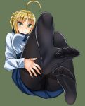  ahoge artoria_pendragon_(all) ass bangs black_legwear black_panties blonde_hair blush breasts closed_mouth commentary_request crotch_seam fate/stay_night fate_(series) feet full_body green_background green_eyes hair_ornament hand_on_own_thigh kokuryuugan legs legs_up long_sleeves looking_at_viewer medium_breasts no_shoes panties panties_under_pantyhose pantyhose parted_bangs saber shiny shiny_hair shirt short_hair simple_background smile soles solo thighband_pantyhose toe_scrunch toes underwear upskirt white_shirt 