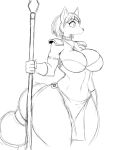  2018 absurd_res armor big_breasts black_and_white breasts canine cleavage clothed clothing female fox hair hi_res holding_object holding_weapon jewelry krystal mammal melee_weapon monochrome nintendo partially_clothed polearm short_hair simple_background solo spear sssonic2 star_fox thick_thighs video_games voluptuous weapon white_background wide_hips 