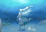  anklet aqua_(fire_emblem_if) ass barefoot blue_hair fingerless_gloves fire_emblem fire_emblem_if gloves jewelry long_hair panties robaco simple_background solo underwater underwear veil water 