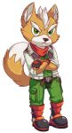  anthro boots britishstarr brown_fur canine clothing dipstick_tail fingerless_gloves footwear fox fox_mccloud fur gloves green_eyes male mammal multicolored_tail nintendo solo star_fox video_games white_fur 