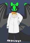  ambiguous_gender anthro bui buizel dragon duo feral heterochromia how_to_train_your_dragon lab_coat master night_fury nintendo pet pok&eacute;mon pok&eacute;mon_(species) scientist shadow_darkscale simple_background slimefur video_games 