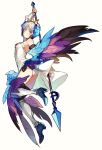  armor armored_dress ass bare_shoulders bnk_oh choker commentary crown dress feathers gwendolyn highres multicolored multicolored_wings odin_sphere polearm solo spear strapless strapless_dress underwear upskirt valkyrie weapon white_hair wings 