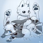 anthro blue_eyes canine cephalopod changed_(video_game) dog duo fin fish fur goo_creature hair hi_res male mammal marine monster multi_arm multi_limb paws petting rubber shark smile squid squid_dog_(changed) tentacles water wet white_fur ライル 