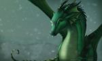  digital_media_(artwork) dragon english_text green_eyes green_scales horn scales scalie signature snow spines standing text tongue tongue_out watermark western_dragon wings zagiir 