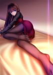  :o akeyama_kitsune aozaki_aoko ass black_legwear blue_eyes brown_hair dress long_hair looking_at_viewer lying mahou_tsukai_no_yoru on_side pantyhose short_dress solo two-tone_dress 