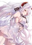  adapted_costume antenna_hair azur_lane bare_shoulders breasts bridal_veil dress hair_ornament large_breasts long_hair looking_at_viewer mimelond mole mole_on_breast prinz_eugen_(azur_lane) sideboob skirt skirt_lift solo tongue tongue_out veil white_dress white_hair 