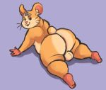  2018 anthro backsack balls big_butt buckteeth butt digital_media_(artwork) dusty-pixels fur hammond_(overwatch) hamster looking_at_viewer looking_back male mammal nude overwatch presenting presenting_hindquarters rodent simple_background smile solo teeth thick_thighs video_games 