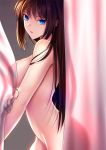  akeyama_kitsune aozaki_aoko blue_eyes breasts brown_hair convenient_censoring curtains large_breasts long_hair looking_at_viewer looking_to_the_side mahou_tsukai_no_yoru nude see-through solo translucent 