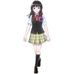  :d black_footwear black_hair black_legwear black_vest flower full_body grey_eyes kneehighs looking_at_viewer official_art open_mouth rakkami! smile standing tachi-e transparent_background vest 