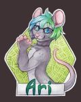  anthro ari_(caudamus) blue_eyes con_badge cowlick eyewear freckles glasses hair looking_at_viewer male mammal markings mouse multicolored_hair nude pink_nose pink_tail rodent short_hair simple_background smile solo teeth thayrustback traditional_media_(artwork) watercolor_(artwork) whiskers 