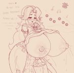  1girl breast_expansion breasts cremia gigantic_breasts lactation lineart spindles text_focus the_legend_of_zelda the_legend_of_zelda:_majora&#039;s_mask 