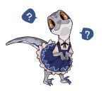  ? ambiguous_gender blue_(jurassic_world) blue_body blue_markings clothing cute dinosaur dress feral jurassic_park jurassic_world looking_at_viewer markings raptor scalie simple_background slit_pupils snout solo theropod yellow_eyes 