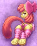  2018 apple_bloom_(mlp) butt chromaskunk clothing dock earth_pony equine female friendship_is_magic hair hair_bow hair_ribbon hooves horse legwear looking_at_viewer mammal my_little_pony pony ribbons solo striped_legwear stripes underhoof yoditax young 