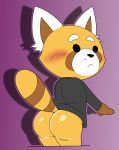  aggressive_retsuko ambiguous_gender blush bottomless butt clothed clothing jerseydevil mammal pants_down partially_clothed red_panda resasuke solo 