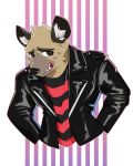  2018 aggressive_retsuko anthro bozi canine clothed clothing digital_media_(artwork) fur haida hi_res hyena male mammal necktie sanrio simple_background 