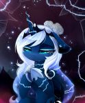  2018 blue_eyes blue_feathers broken_glass cosmic_hair crown crying cutie_mark digital_media_(artwork) ear_piercing equine eyelashes eyeshadow feathered_wings feathers female feral floppy_ears flower flower_in_hair friendship_is_magic glass glowing glowing_eyes hair half-closed_eyes hi_res holding_object hooves horn long_hair magnaluna makeup mammal mascara my_little_pony night nude piercing plant portrait princess_luna_(mlp) royalty sad sky solo sparkles star starry_sky tears thorns white_hair winged_unicorn wings 