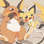  2girls artist_request black_eyes cum multiple_girls pichu pokemon pokemon_(creature) pussy raichu uncensored 