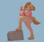  anthro big_breasts block blue_eyes boots breasts canine clothed clothing dog exercise female flexing footwear gloves hair huge_breasts humanoid_hands long_hair mammal muscular muscular_female pants rock signirsol solo standing sweat whitney_(signirsol) workout 