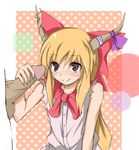  :q blonde_hair brown_eyes handjob horns ibuki_suika long_hair miotama oni penis solo_focus tongue tongue_out touhou 