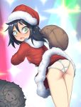  2girls ass bags_under_eyes black_hair blood blush d: dreaming dress frankseven fur-trimmed_dress fur-trimmed_hat fur_collar green_eyes hair_between_eyes hat highres kuroki_tomoko leaning_forward long_hair looking_back multiple_girls nosebleed open_mouth panties red_dress red_hat sack santa_dress santa_hat sleeping sparkle sweat uchi_emiri underwear watashi_ga_motenai_no_wa_dou_kangaetemo_omaera_ga_warui! white_panties 