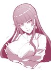  1girl breasts cleavage dead_or_alive head_tilt large_breasts long_hair monochrome nyotengu smile solo sweat upper_body 