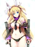  animal_ears bare_shoulders blonde_hair blue_eyes breasts bunny_ears commentary_request detached_sleeves flower kyoro_(cothurnus) large_breasts long_hair navel necktie open_clothes original solo tonfa twintails weapon 