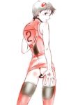  1boy a10_nerve_clips adapted_costume ass blush brown_eyes cosplay crossdressing ikari_shinji looking_back male_focus neon_genesis_evangelion neon_genesis_evangelion_(manga) plugsuit solo soryu_asuka_langley souryuu_asuka_langley_(cosplay) thighhighs trap ume 