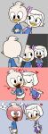  2018 4_fingers anthro avian bird blush comic cute dewey_duck digital_media_(artwork) duck ducktales ducktales_(2017) duo female flowerimh hair hi_res kissing male male/female short_hair smile webby_vanderquack white_hair young 