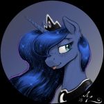  2018 amarynceus blep blue_background bust_portrait color_edit colored cosmic_hair crown cute edit equine eyebrows eyelashes female feral freckles friendship_is_magic hair half-closed_eyes horn long_hair looking_away mammal my_little_pony portrait princess_luna_(mlp) royalty signature silly simple_background smile solo teal_eyes tongue tongue_out 