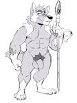 absurd_res aetherel canine flaccid halftone hi_res humanoid_penis male mammal melee_weapon nude penis polearm pubes simple_background solo spear standing vasuki weapon white_background wolf 