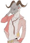  2018 anthro beastars bighorn_sheep blue_eyes caprine clothed clothing fluffy horn looking_at_viewer male mammal peekamine pina_(beastars) sheep smile solo underwear undressing wool 