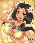  1girl black_hair breasts cleavage dark_skin female happy large_breasts long_hair looking_at_viewer matsuri_(senran_kagura) open_mouth senran_kagura shiny shiny_skin smile solo tsubuki_(ron-bb69) twintails upper_body yellow_eyes 