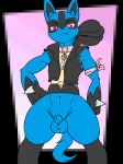  2018 animal_genitalia anthro balls clothing fully_sheathed lucario male mega_stone mrpandragon nintendo pok&eacute;mon pok&eacute;mon_(species) sheath solo spike_(disambiguation) video_games 