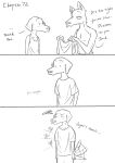  anthro beastars blush canine clothed clothing comic dog drdalefox jack_(beastars) labrador legosi_(beastars) male mammal muscular shirt standing tailwag tank_top topless wolf 