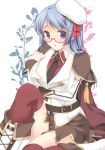  bad_id bad_pixiv_id belt blue_eyes blue_hair boots breasts cape collar commentary_request genetic_(ragnarok_online) glasses hat large_breasts long_hair long_sleeves maru_(sasayama_chikage) necktie ragnarok_online skirt solo thighhighs 
